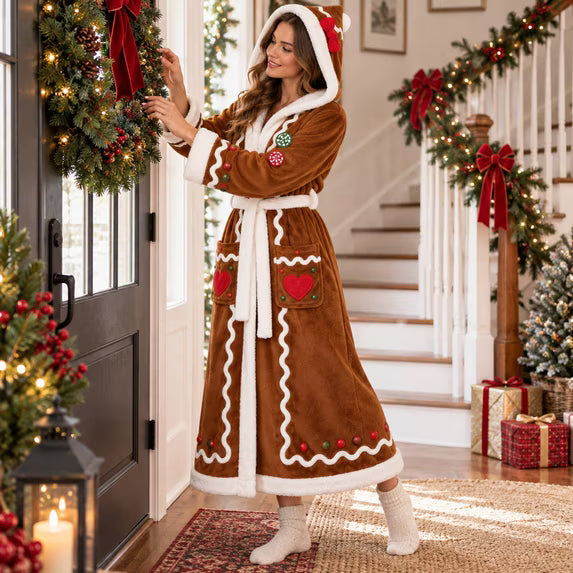 Gingerbread Heated Robe — USB-C Powered · Full Body · One Size